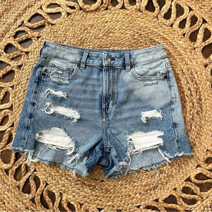 American Eagle High Waist Distressed Medium Wash Denim Womens Size 4 Shorts